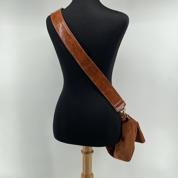 Anthropologie Cocoa Blake Wide Strap faux Suede Leather Crossbody Bag brown - Picture 8 of 13